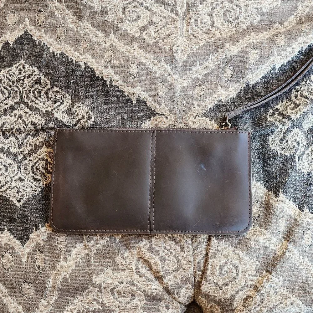 Brown Vegan Leather Wallet Wristlet